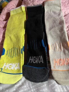 Hoka Men's Athletic Crew Socks in Neon Yellow, Black & Cream